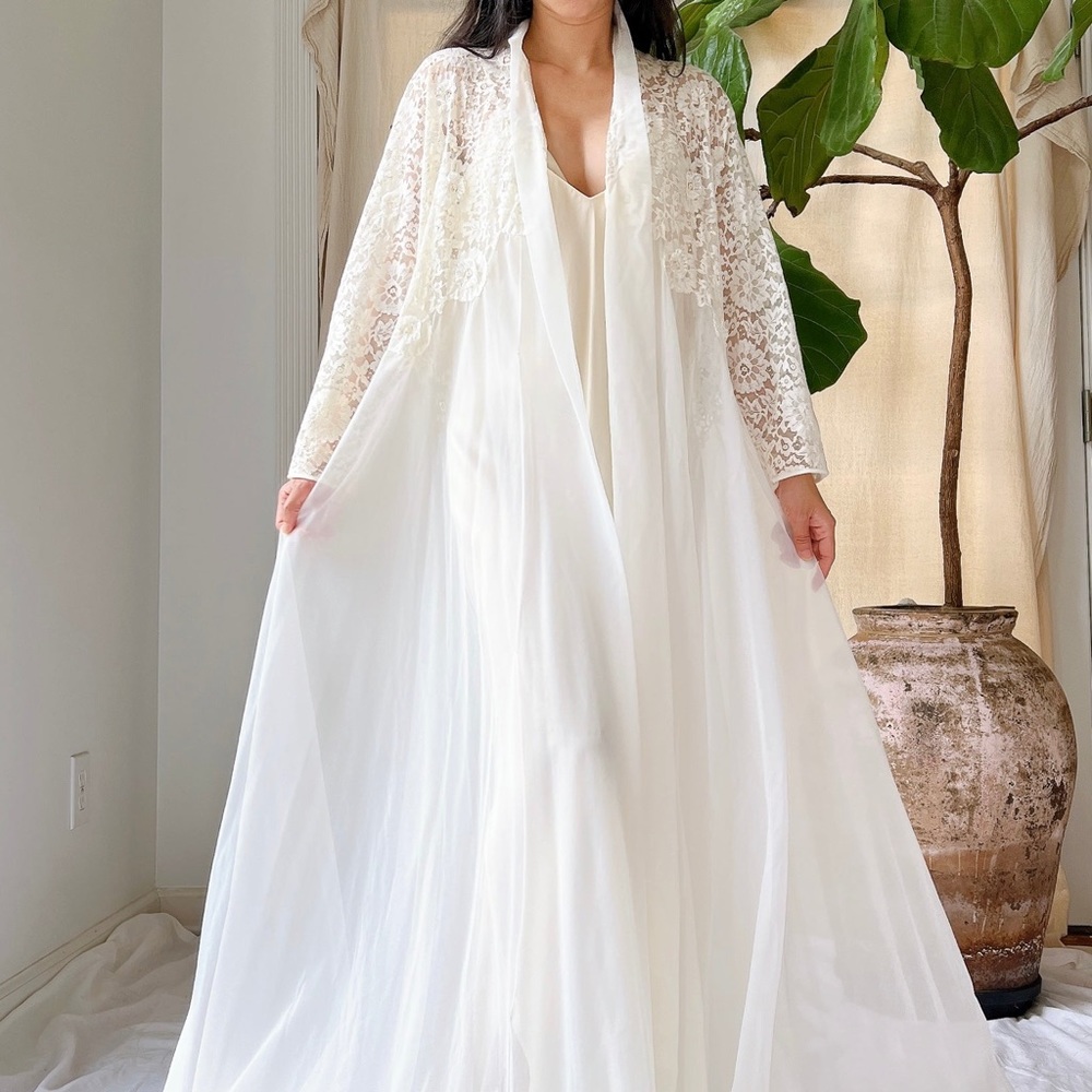 Wedding Gown / Robe Gossamer Vintage Nylon and Lace Dress - S-M - Picture 6 of 8